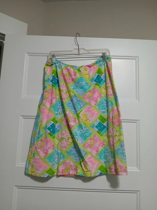 Lilly Pulitzer Pink, Aqua, Lime & Yellow Floral Patchwork Skirt - Picture 1 of 7